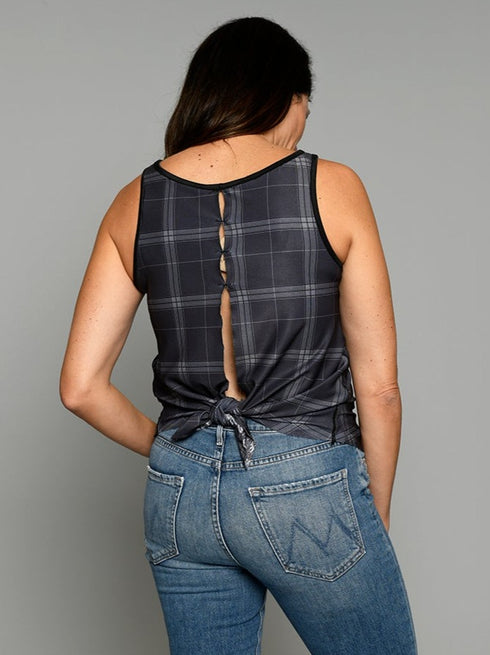 The Tie Back Tank -  Grey Floral / Grey Plaid